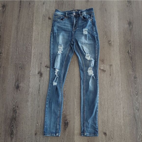 Indigo Rein Distressed High Rise Skinny Jeans Size 7 - Picture 1 of 8
